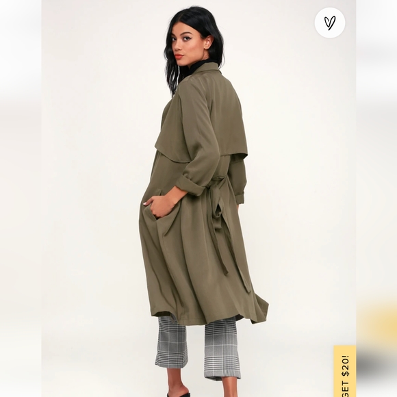 Lulus Happily Weather After Olive Green Trench Coat - Picture 2 of 9